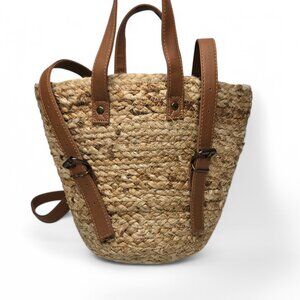 XIX Palms Jute Bucket Shaped Cooler Back Pack Bag Insulated Lining Picnic Casual